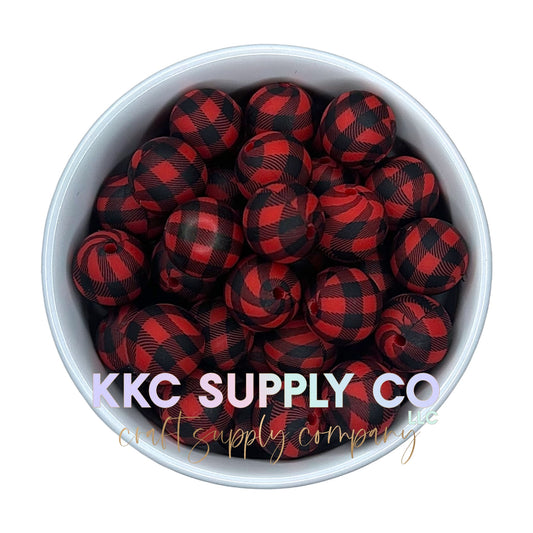 SP155-Red Plaid Silicone Bead 15mm