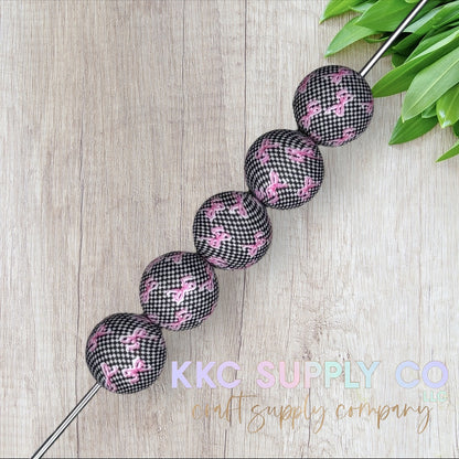 SP221-Checker Coquette Bow Printed Silicone Beads - Custom