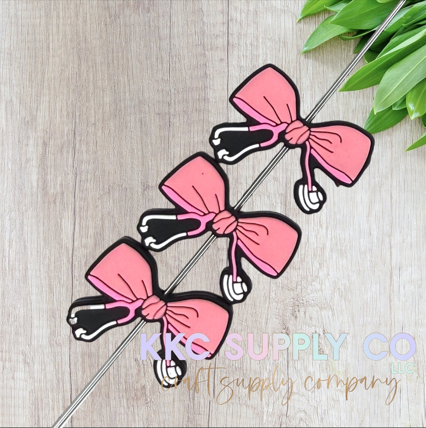 Pink Stethoscope Bow Silicone Focal Bead