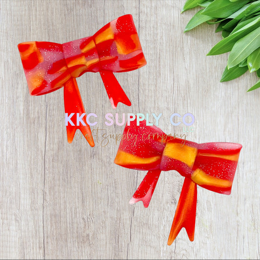 SG64-Red and Gold Glitter Large Bow Silicone Focal Bead