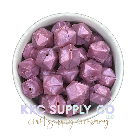 SS57-Dark Rose Shimmer Hexagon Silicone Bead 14mm