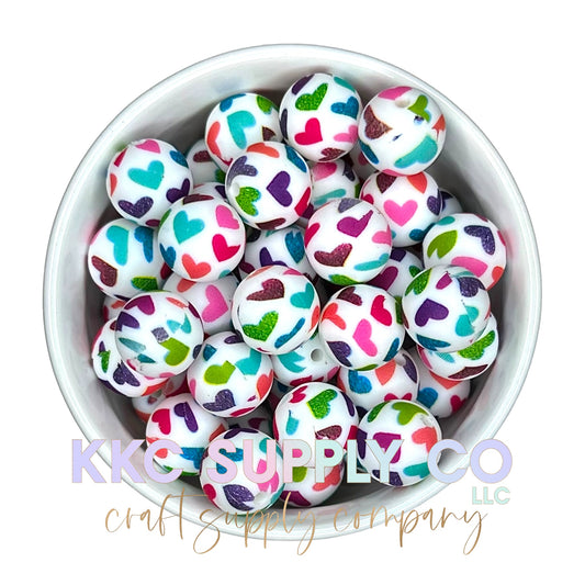 SP149-Rainbow Hearts Silicone Bead 15mm