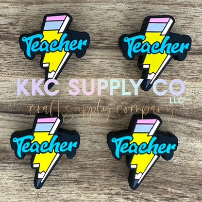 Lightening Bolt Teacher Silicone Focal Bead