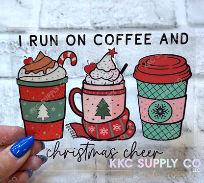 UV16159-I Run On Coffee and Christmas Cheer 16oz UV DTF Decal