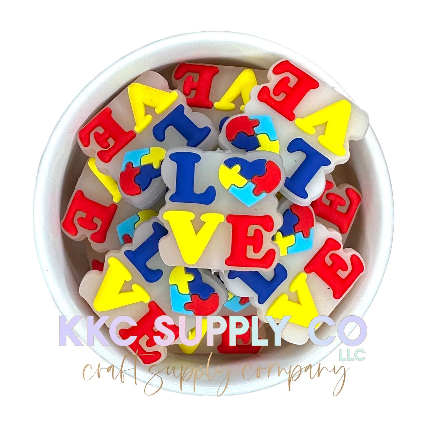 Autism Awareness Love Clear Silicone Focal Bead