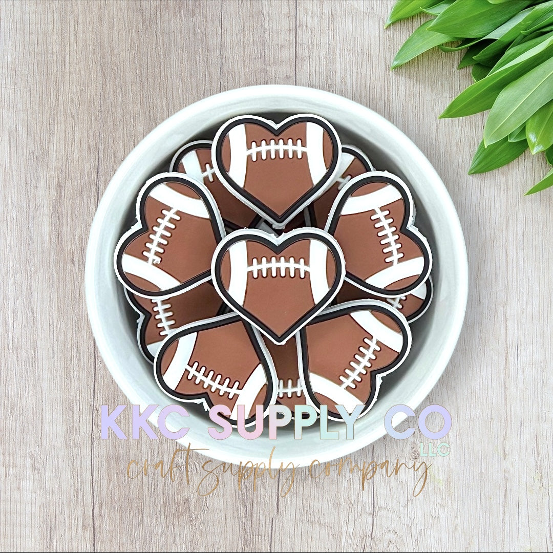 Football Heart PVC Focal Bead