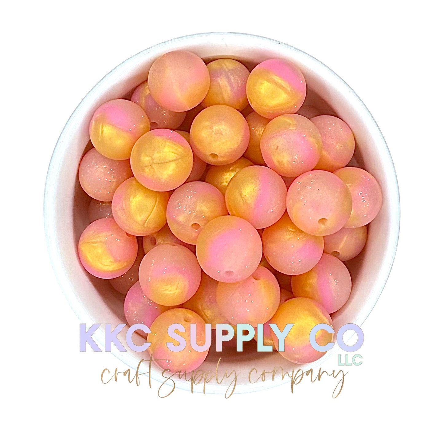 SG34-Pink and Gold Marble Glitter Silicone Beads 15mm