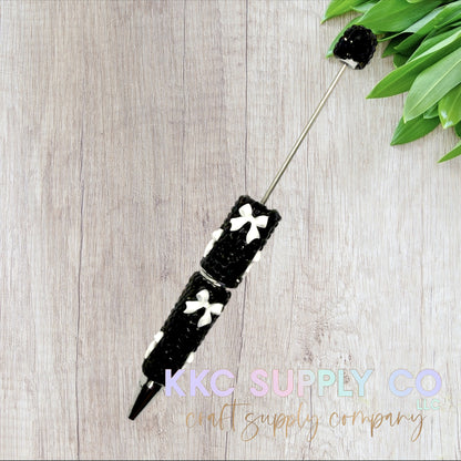 Rhinestone Beadable Pen With Bow Charms-Black