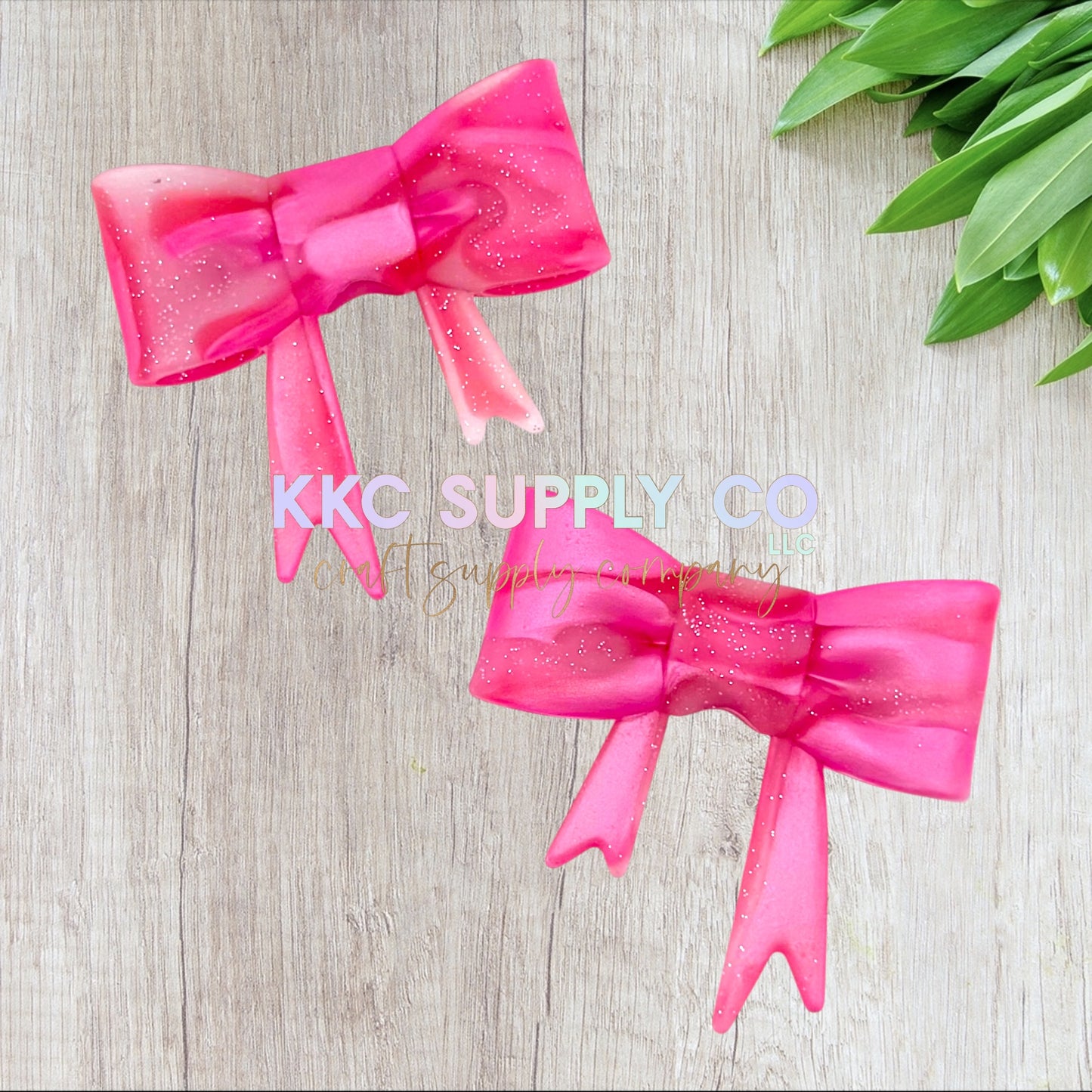 SG36-Pink and Red Marble Glitter Large Bow Silicone Focal Bead