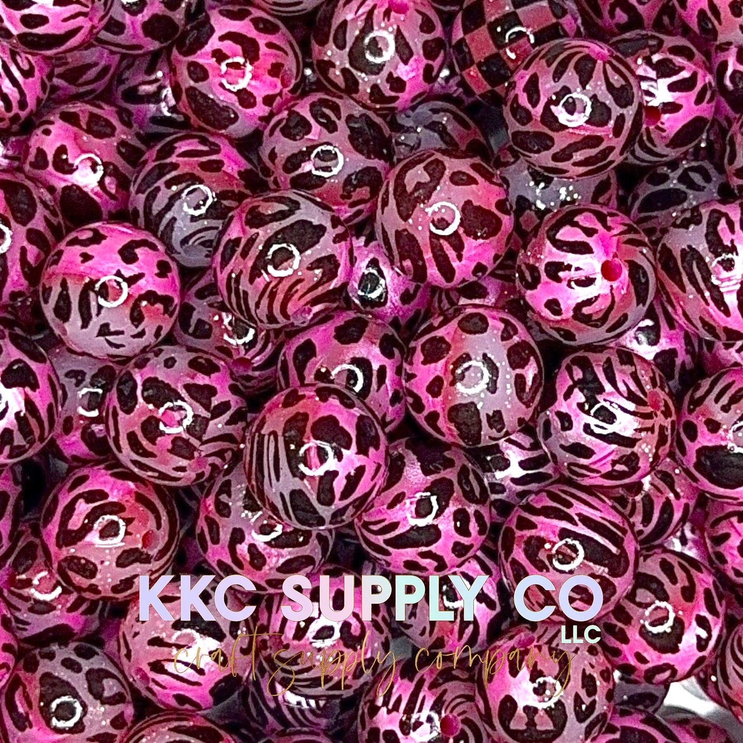 SGL36-Pink and Red Leopard Liquid Glitter Silicone Beads
