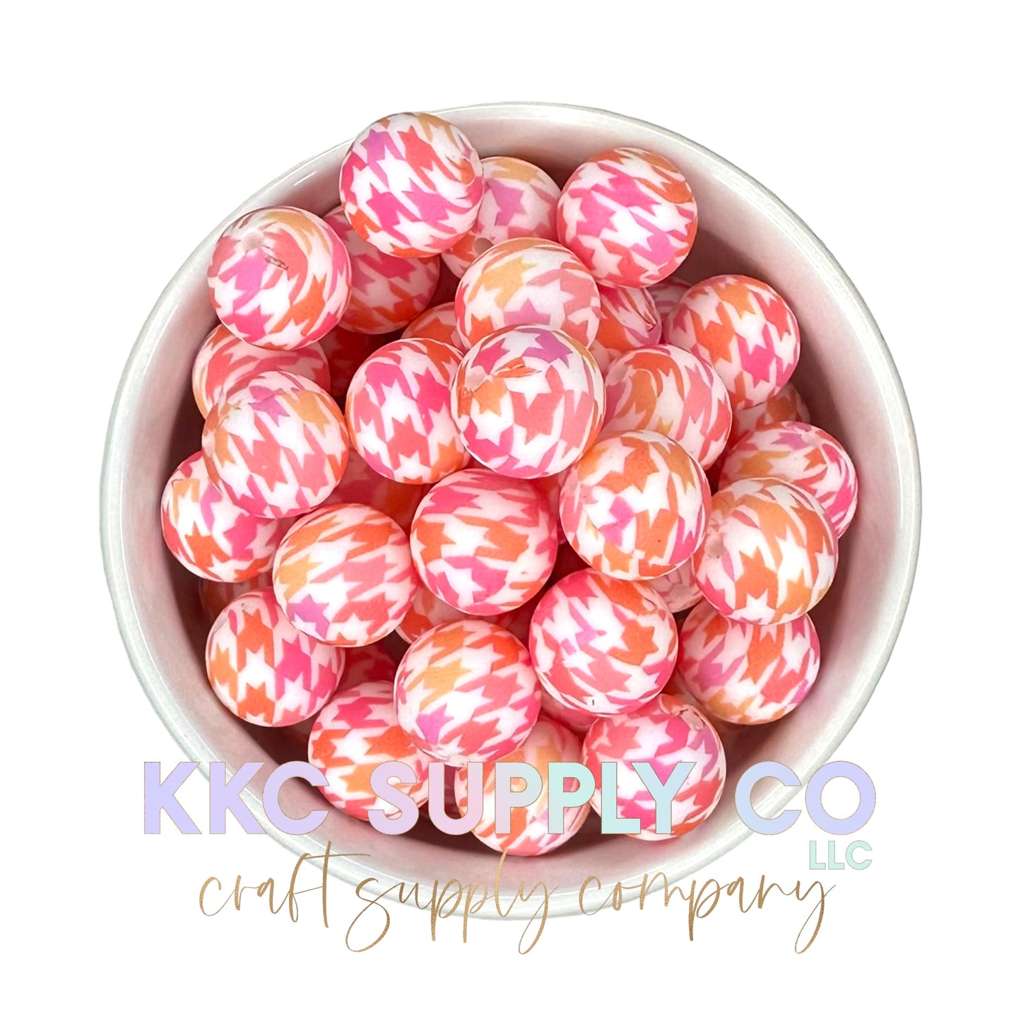 SP97-Pink & Coral Houndstooth Silicone Bead 15mm