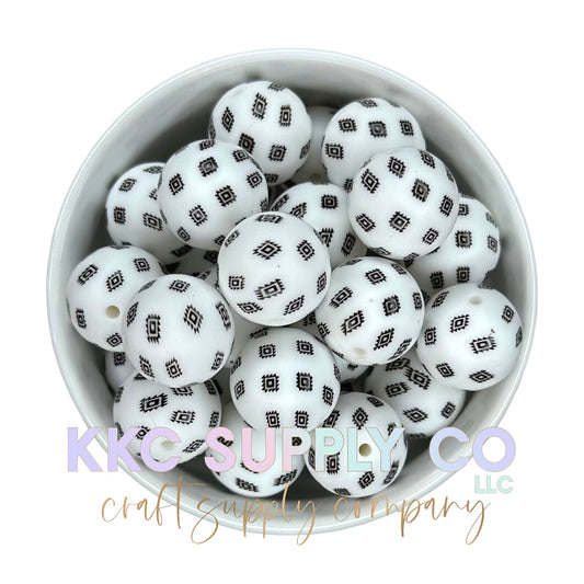 SP79-White and Black Aztec Printed Silicone Bead 19mm