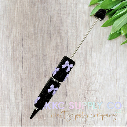 Rhinestone Beadable Pen With Bow Charms-Black