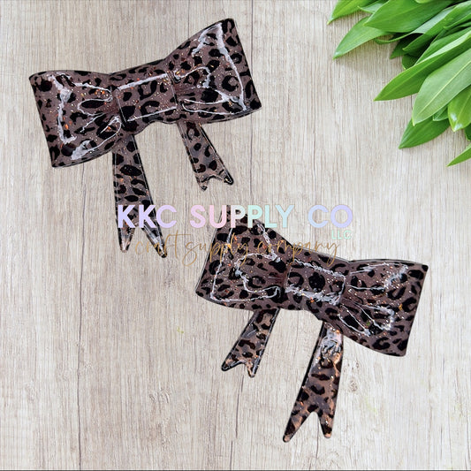 SGL65-Light Brown Leopard Liquid Glitter Large Bow Silicone Focal Bead