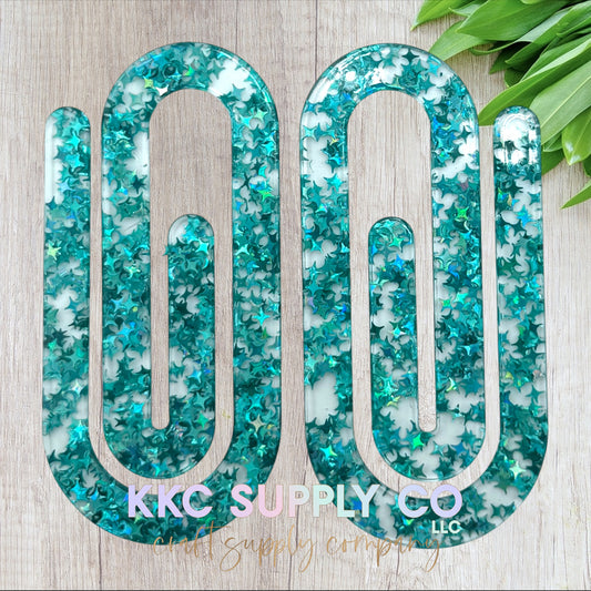 Jumbo Acrylic Glitter Paperclip-Turquoise Star
