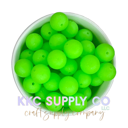 SS69-Neon Glitter Green Solid Silicone Bead 15mm