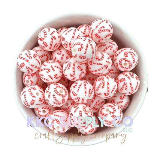 SP126-Candy Cane Printed Silicone Bead 15mm