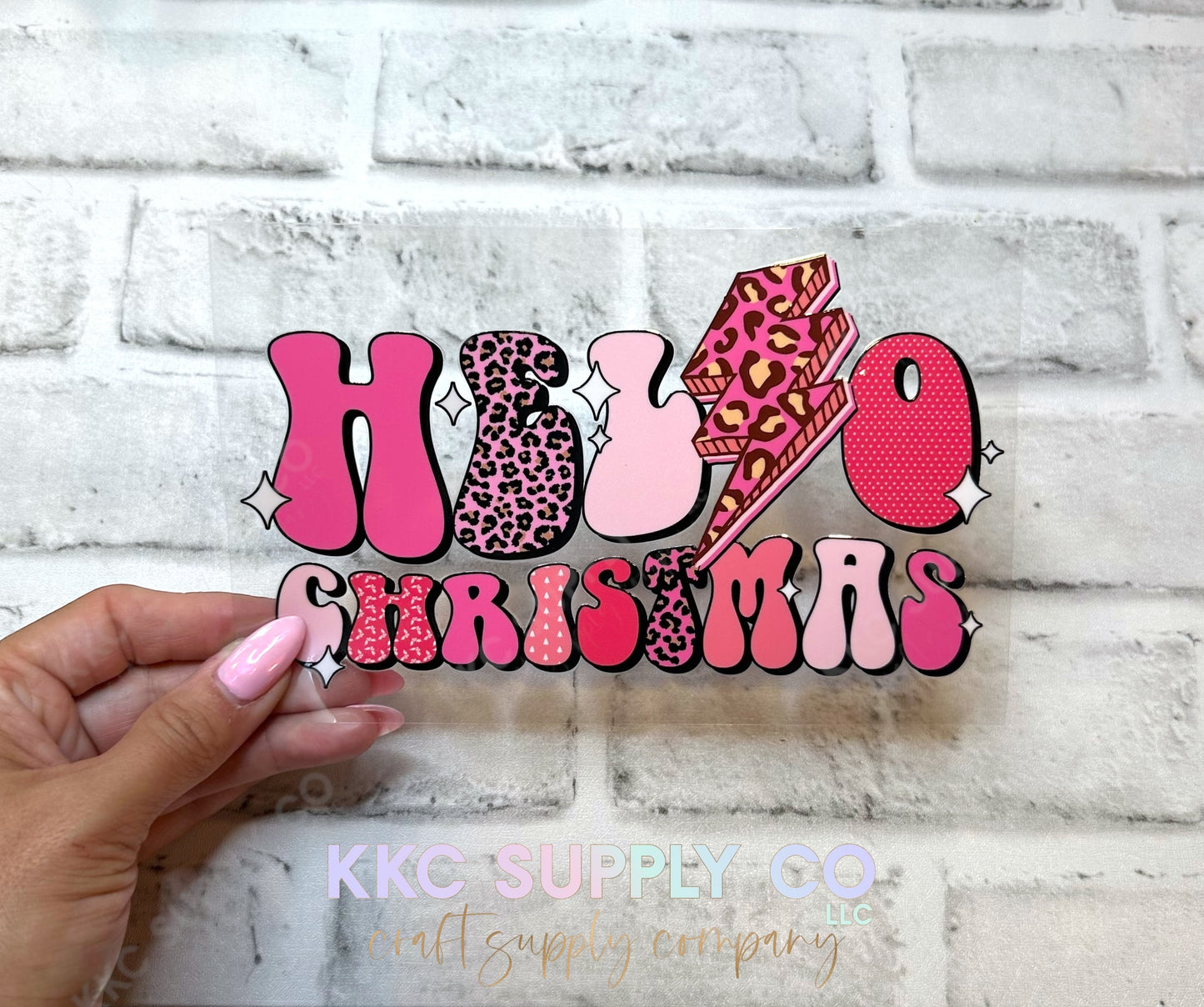 UV16625-Hot Pink Hello Christmas UV DTF Large Decal