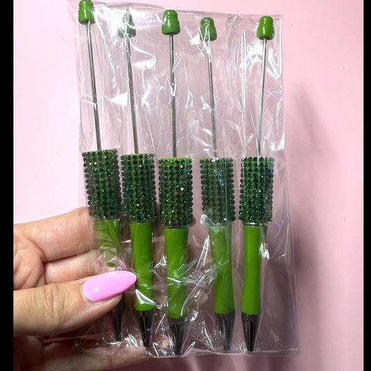 Green Rhinestone Pen Destash Pack - 5 Count