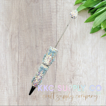 Rhinestone Beadable Pen With Bow Charms-Silver AB