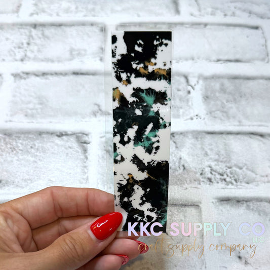 PW87-Black, Teal and Tan Distressed Splatter UV DTF Pen Wrap