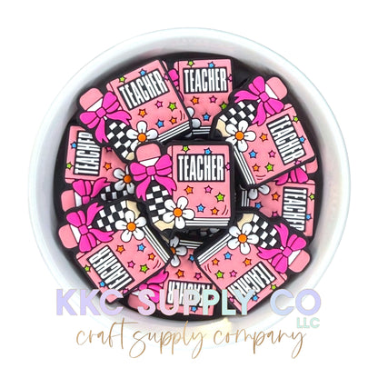 Teacher Book and Pencil Silicone Focal Bead