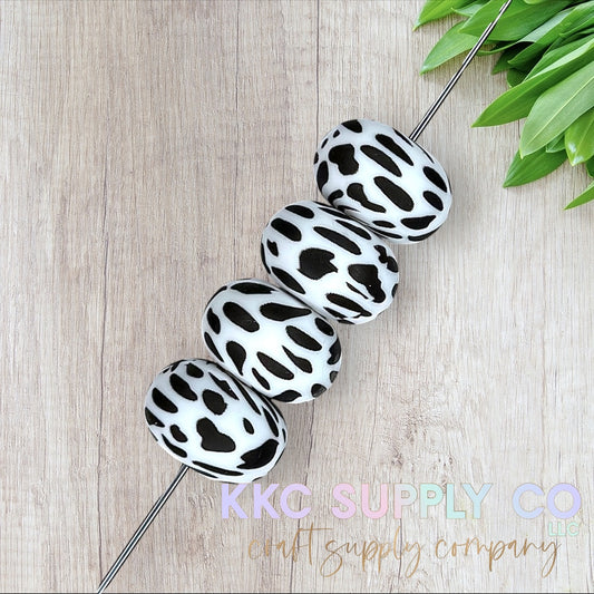 SP26-Black and White Cow Print Printed Silicone Abacus Bead 23mm