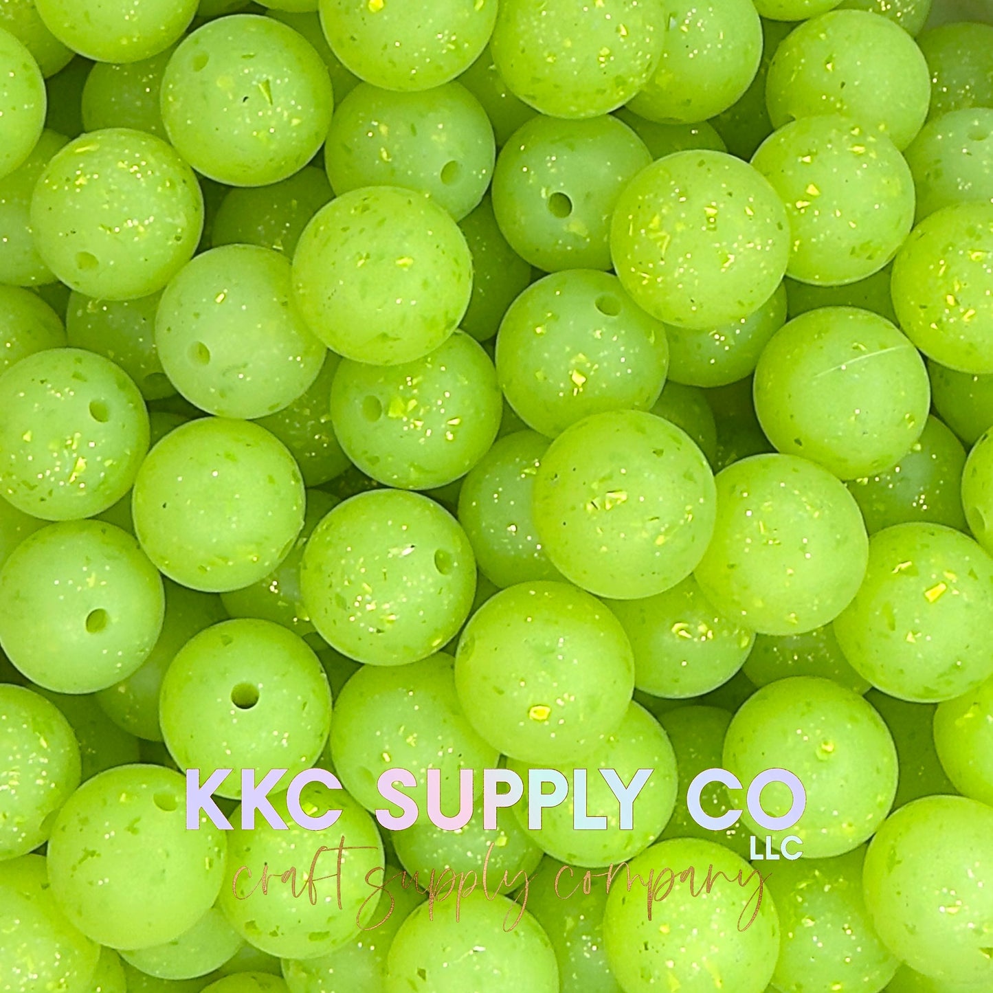 SG75-Lime Confetti Glitter Silicone Beads