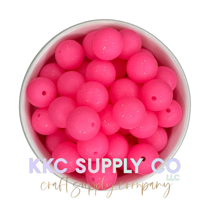 SS67-Neon Glitter Pink Solid Silicone Bead 15mm