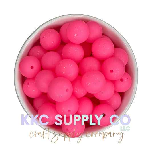 SS67-Neon Glitter Pink Solid Silicone Bead 15mm