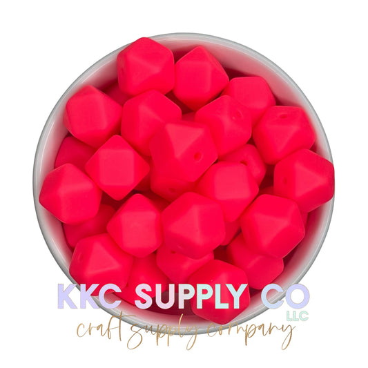 SS48-Electric Pink Hexagon Silicone Bead 14mm