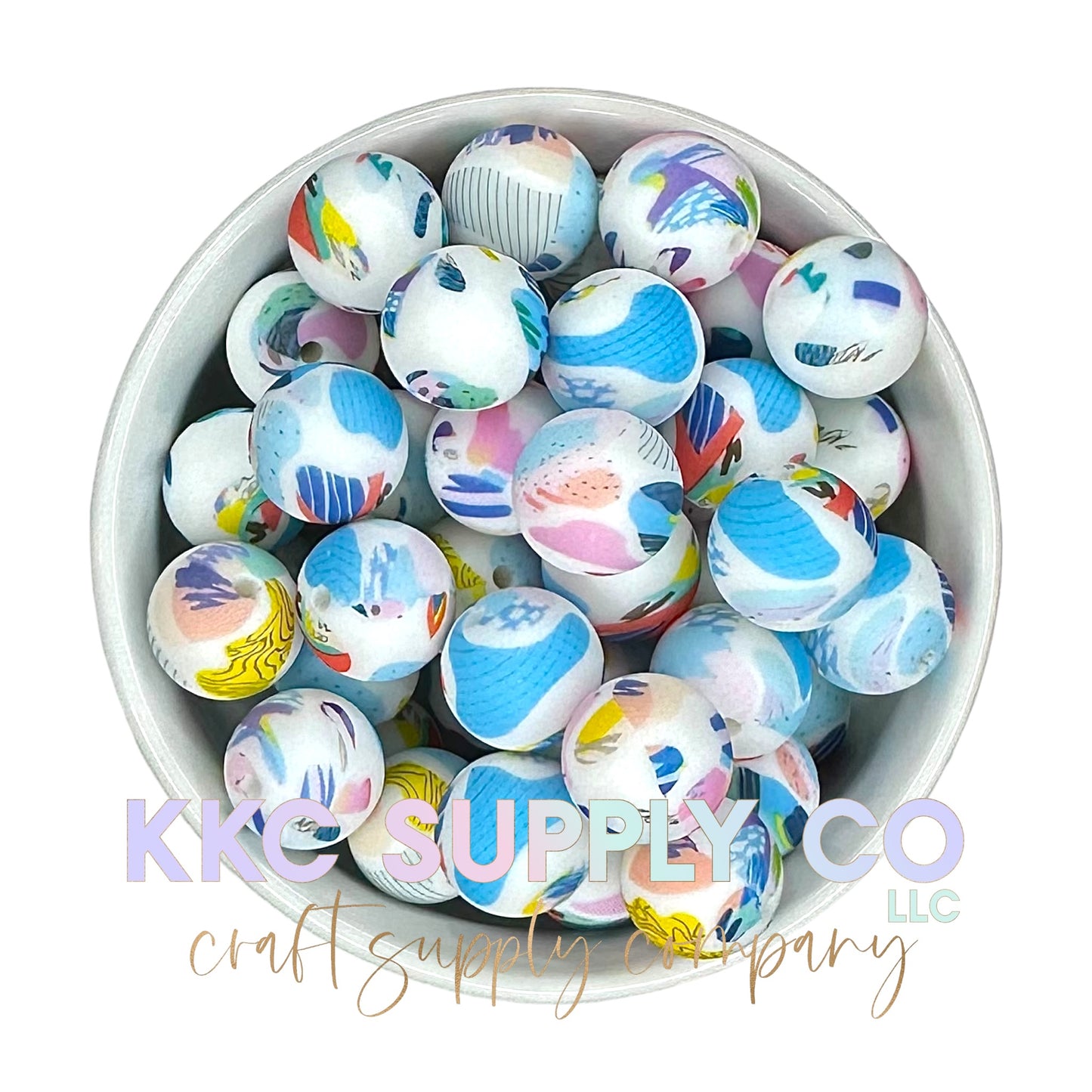 SP159-Colorful Abstract Printed Silicone Bead 15mm