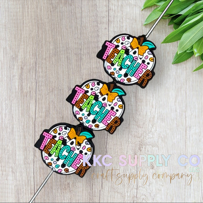 Leopard Teacher Apple Silicone Focal Bead