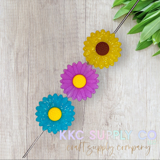 Glitter Sunflower Silicone Focal Bead