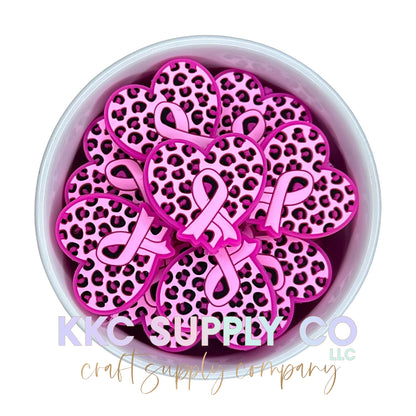 Breast Cancer Leopard Heart Silicone Focal Bead