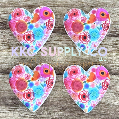 Summer Floral Heart Silicone Focal Bead