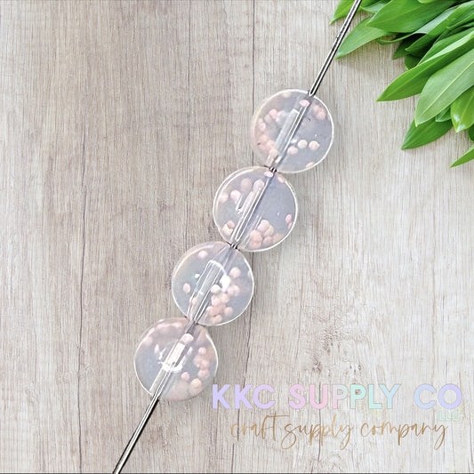 Clear Light Pink Confetti Silicone Bead 15mm