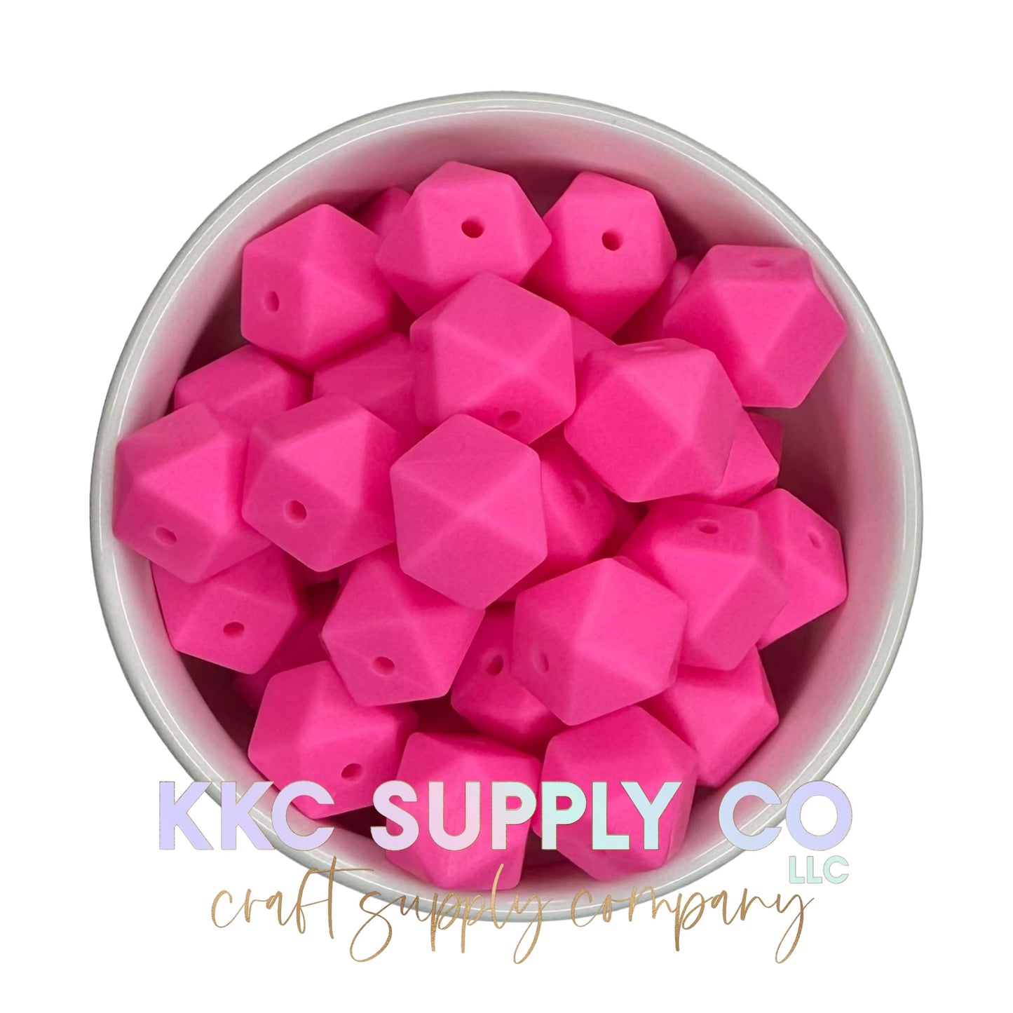 SS75-Hot Pink Hexagon Silicone Bead 14mm