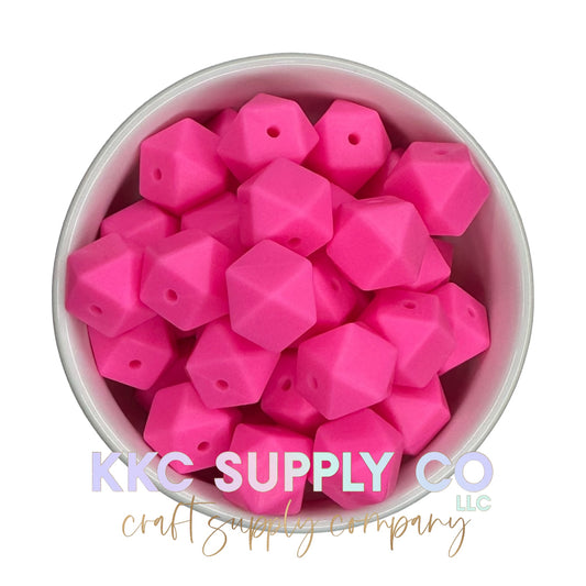 SS75-Hot Pink Hexagon Silicone Bead 14mm