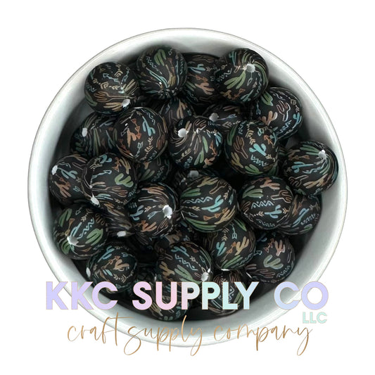 SP151-Black Cactus Silicone Bead 15mm