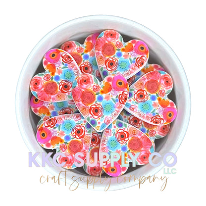 Summer Floral Heart Silicone Focal Bead