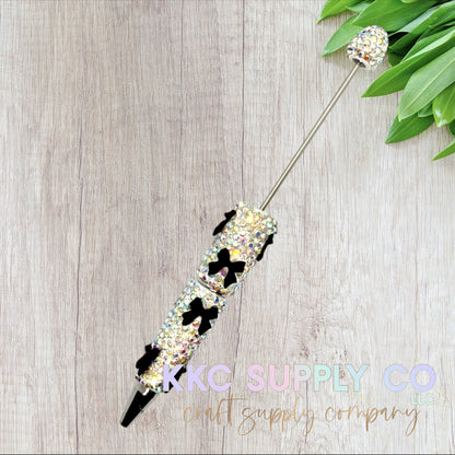 Rhinestone Beadable Pen With Bow Charms-Silver AB