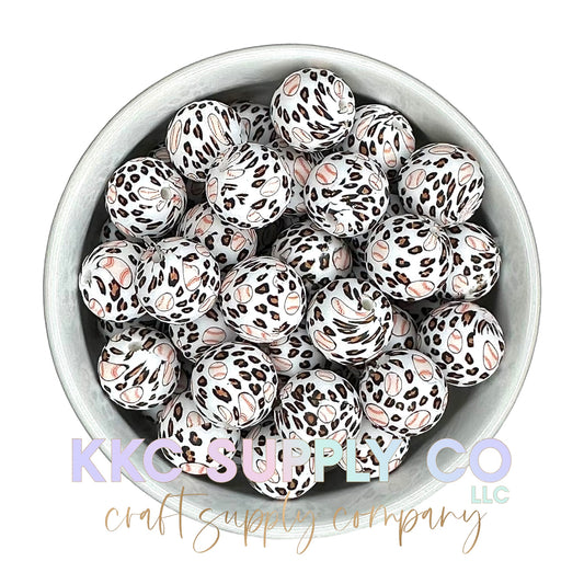 SP139-Leopard Baseball Silicone Bead 15mm