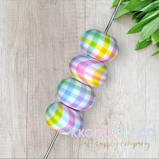 SP190-Pastel Easter Plaid Printed Silicone Abacus Bead 23mm