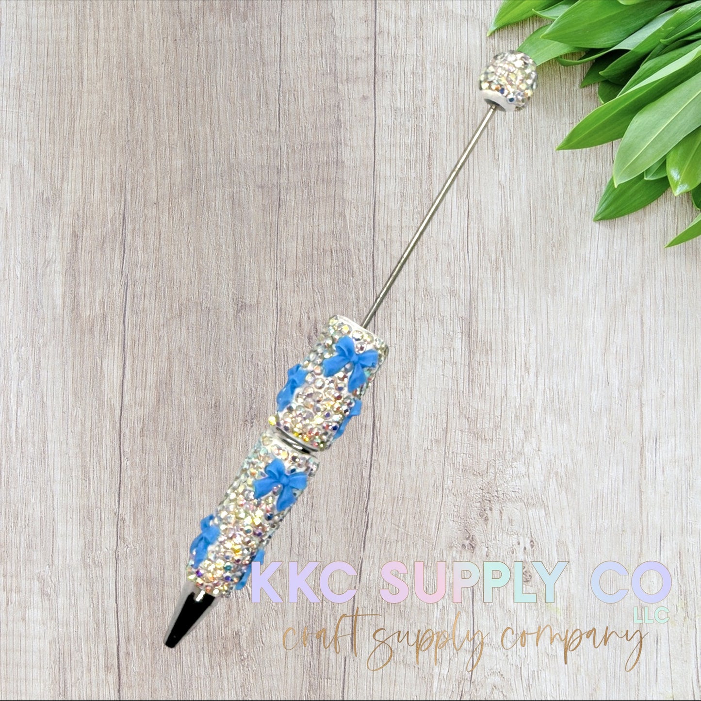 Rhinestone Beadable Pen With Bow Charms-Silver AB