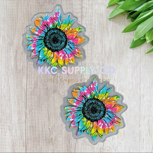 AT497-Tie Dye Sunflower-Acrylic Flatback (clear)
