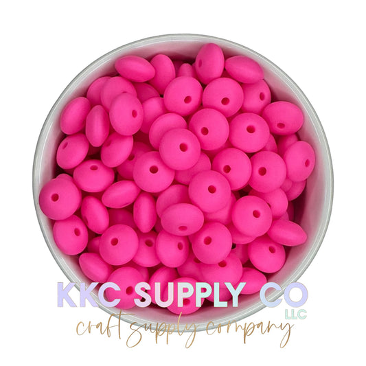 SS75-Hot Pink Silicone Bead 12mm Lentil