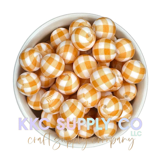 SP161-Autumn Plaid Printed Silicone Bead 15mm