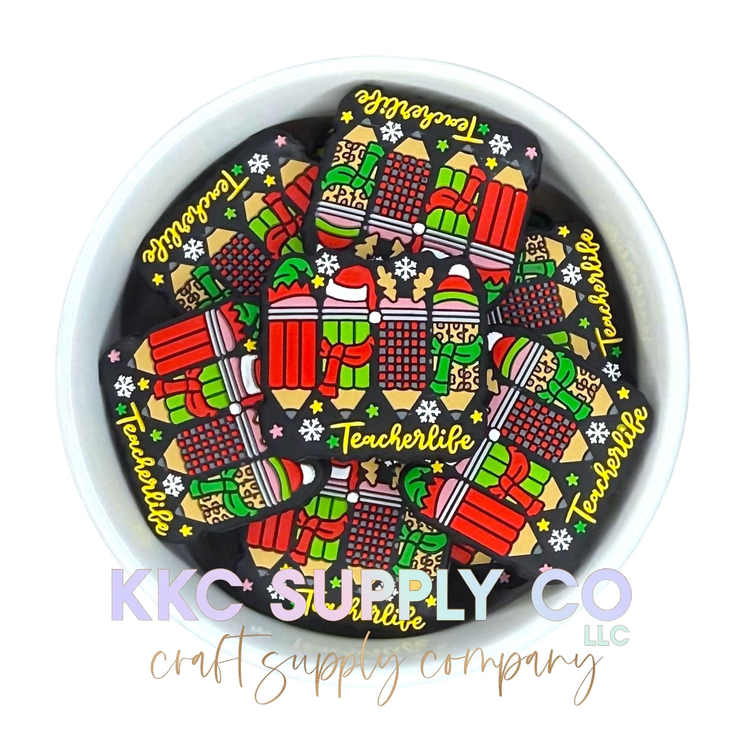 Christmas Teacher Life Silicone Focal Bead