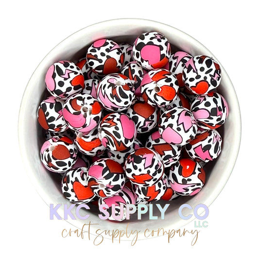 SP188-Wild Hearts Printed Silicone Bead 15mm